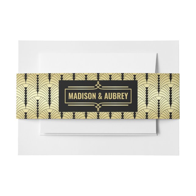 Cintas Para Invitaciones Art Deco Boda Elegante Oro Negro Grande (Anverso Ejemplo)