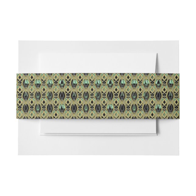 Cintas Para Invitaciones Art Deco de Esmeralda y Oro (Anverso Ejemplo)