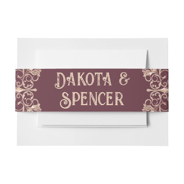 Cintas Para Invitaciones Art Deco Nouveau | Rosa de Borgoña Boda de oro (Anverso Ejemplo)