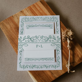 Cintas Para Invitaciones Arte de línea botánica | Boda blanca y salvia