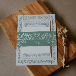 Cintas Para Invitaciones Arte de línea botánica | Boda verde salvia