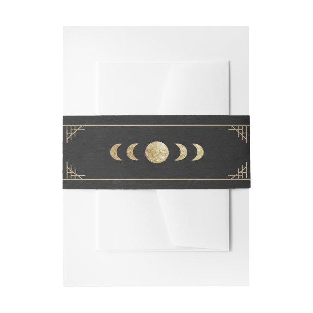 Cintas Para Invitaciones Arte deco celestial fase lunar dorada (Anverso Ejemplo)