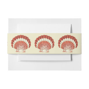 Cintas Para Invitaciones Arte Náutico Vintage de Concha de Venera Roja y Bl