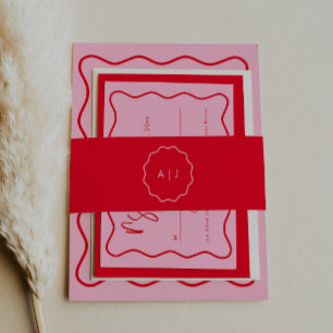 Cintas Para Invitaciones Audaz Monograma Moderno Rojo Y Rosa