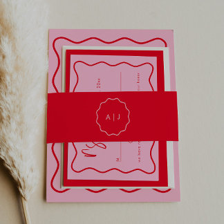 Cintas Para Invitaciones Audaz Monograma Moderno Rojo Y Rosa