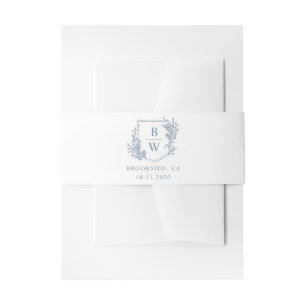 Cintas Para Invitaciones [AURORA] Escudo azul turbio cosecha Boda monograma