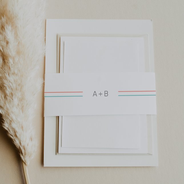 Cintas Para Invitaciones AVERY Boda de monograma simple y Verde azulado (AVERY Simple Coral and Teal Monogram Wedding Invitation Belly Band)