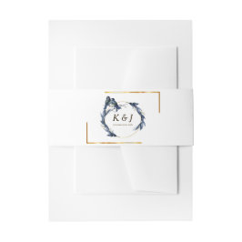 Cintas Para Invitaciones Aves azules en una sucursal marco dorado Boda flor