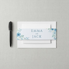 Cintas Para Invitaciones Azul acuarela Floral elegante boda botánico