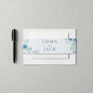 Cintas Para Invitaciones Azul acuarela Floral elegante boda botánico