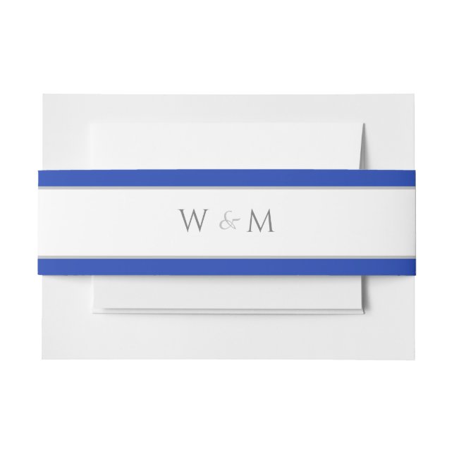 Cintas Para Invitaciones Azul | Boda monogramado Silver Font (Anverso Ejemplo)
