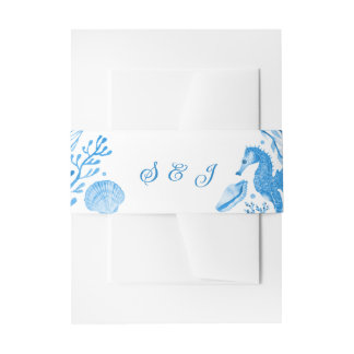 Cintas Para Invitaciones Azul Elegante de Aciano Acuarela Costera