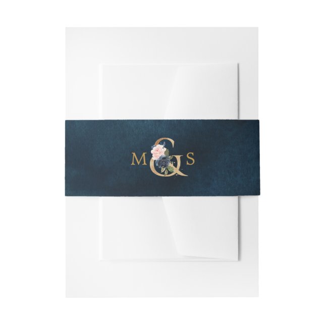 Cintas Para Invitaciones Azul Marino Rosa Rosado Botánico (Anverso Ejemplo)