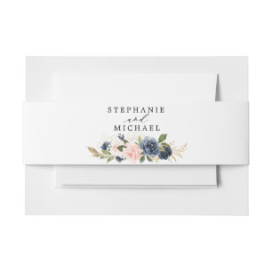 Cintas Para Invitaciones Azul marino Rubor Rosa Rosa Botánico