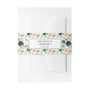 Cintas Para Invitaciones Azul marino y floral rosa azul polvoriento 