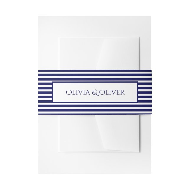 Cintas Para Invitaciones Azul Marino y Rayas Blancas - Banda para la Barrig (Anverso Ejemplo)