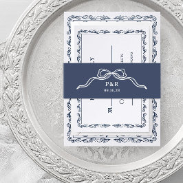 Cintas Para Invitaciones Azul Medianoche | Lazo Coqueto Chic con Monograma