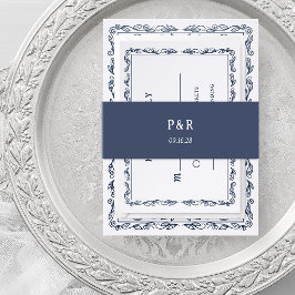 Cintas Para Invitaciones Azul Medianoche | Monograma Simple
