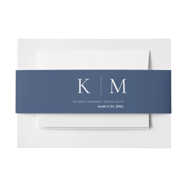 Cintas Para Invitaciones Azul oscuro y Boda blanco- (Anverso Ejemplo)