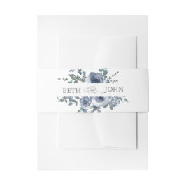 Cintas Para Invitaciones Azul Polvoriento Floral y Gris 