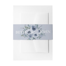 Cintas Para Invitaciones Azul Polvoriento Floral y Gris 