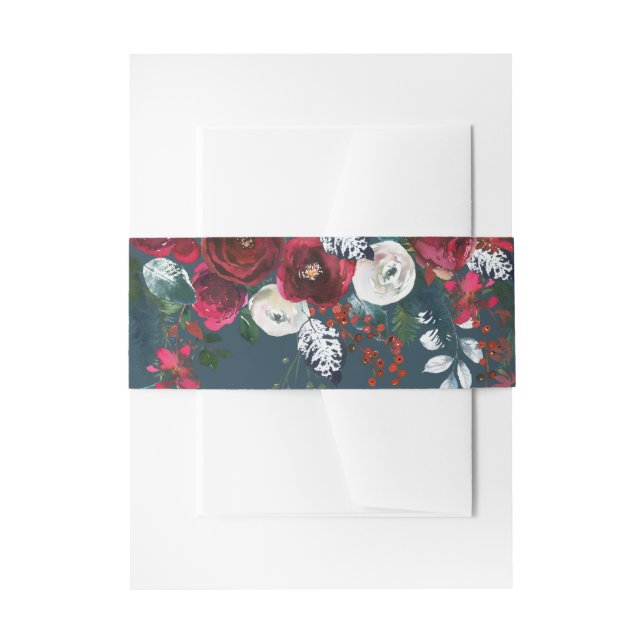 Cintas Para Invitaciones Azul turbio | Boda de Burgundy Bloom (Anverso Ejemplo)