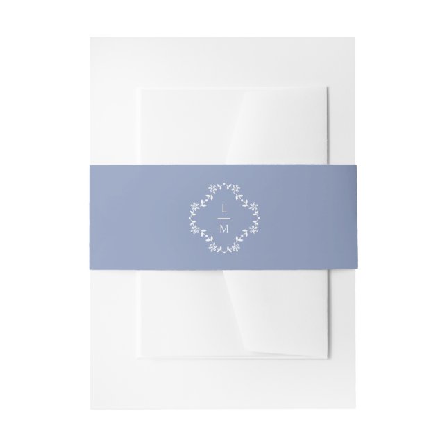 Cintas Para Invitaciones Azul turbio | Boda de Monograma Floral (Anverso Ejemplo)