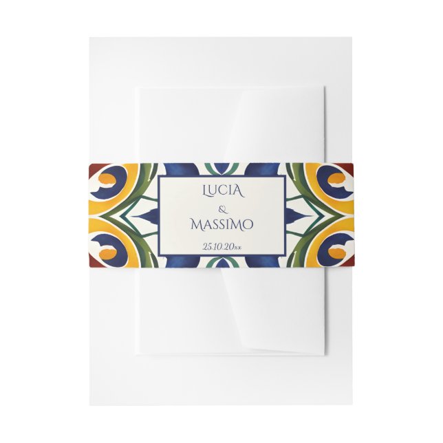 Cintas Para Invitaciones Azulejo azul Mediterráneo portugués ornamentado (Anverso Ejemplo)