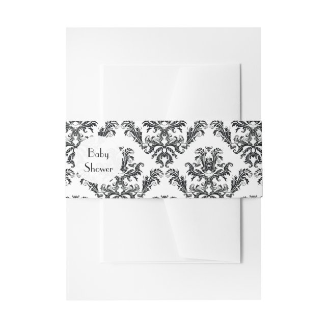 Cintas Para Invitaciones Baby Shower - Damasco, Ornamentos, Swirls - Negro (Anverso Ejemplo)