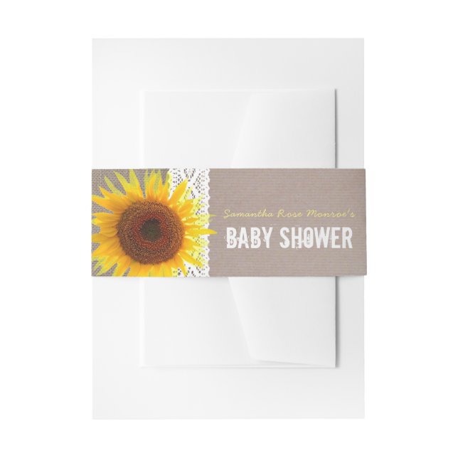 Cintas Para Invitaciones Baby Shower de Sunflower Burlap y Crochet Lace (Anverso Ejemplo)