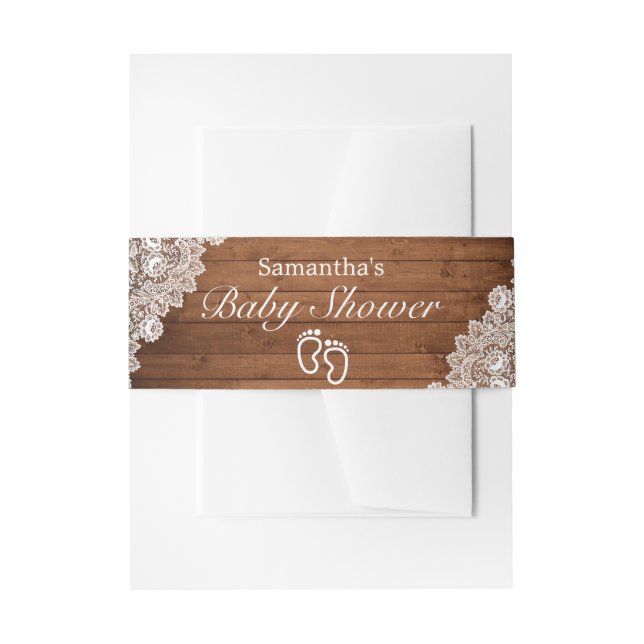 Cintas Para Invitaciones Baby Shower Rustic Wood & White Lace (Anverso Ejemplo)