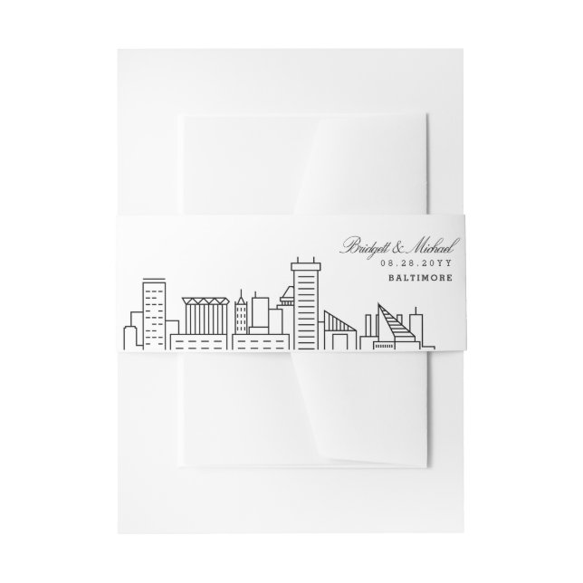 Cintas Para Invitaciones Baltimore Skyline Boda | (Anverso Ejemplo)