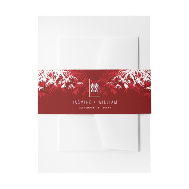 Cintas Para Invitaciones Bambú rojo/blanco deja Boda chino Xi doble (Anverso Ejemplo)