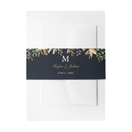 Cintas Para Invitaciones Banda Belly Boda de acuarela floral de oro de la M