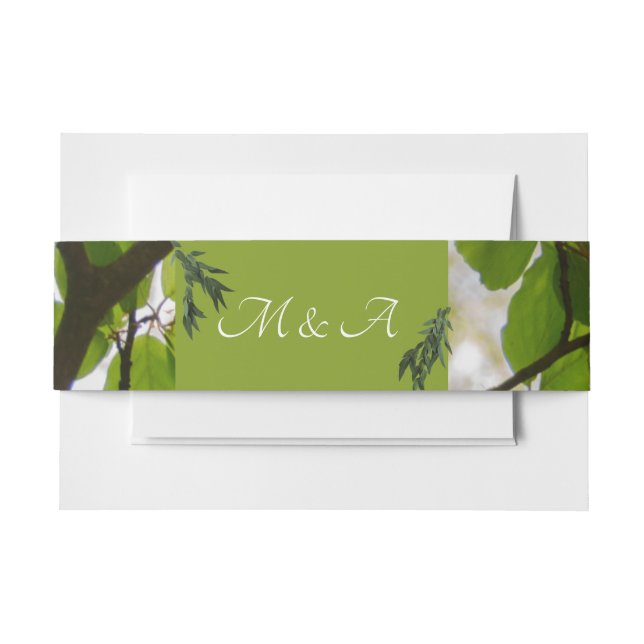 Cintas Para Invitaciones Banda Belly Boda de hojas verdes (Anverso Ejemplo)