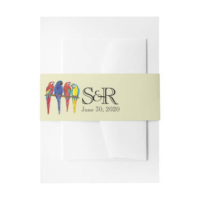 Cintas Para Invitaciones Banda Belly Boda de loros tropicales (Anverso Ejemplo)