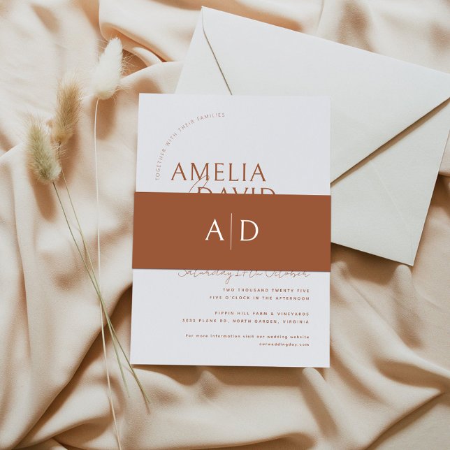 Cintas Para Invitaciones Banda Belly Boda moderna con monograma (Subido por el creador)