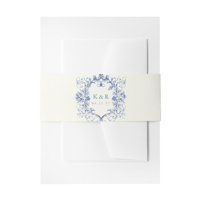 Cintas Para Invitaciones Banda Belly de Boda floral de cosecha francesa (Anverso Ejemplo)