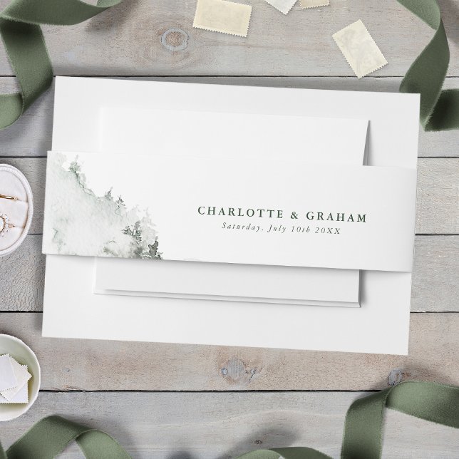 Cintas Para Invitaciones Banda Belly de Boda forestal (Simple Minimalist Watercolor Forest Wedding Belly Band
)