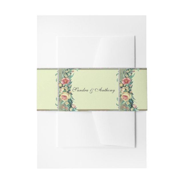 Cintas Para Invitaciones Banda Belly de invitación a casamiento floral acua (Anverso Ejemplo)