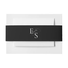 Cintas Para Invitaciones Banda Belly de monograma blanco negro moderno