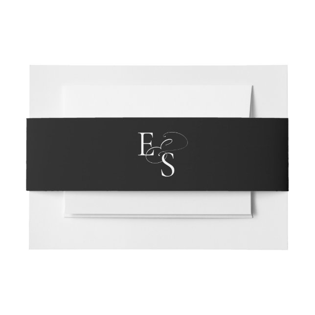 Cintas Para Invitaciones Banda Belly de monograma blanco negro moderno (Anverso Ejemplo)