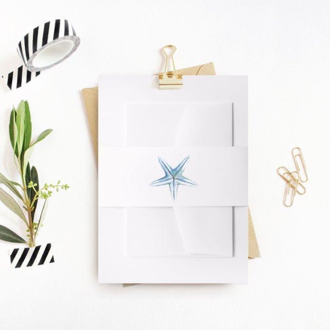 Cintas Para Invitaciones Banda Belly de pez estrella azul, boda de playa (Subido por el creador)