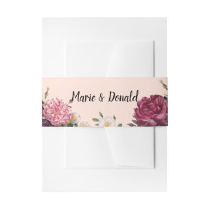 Cintas Para Invitaciones Banda Belly elegante de flores de Borgoña y Rosa