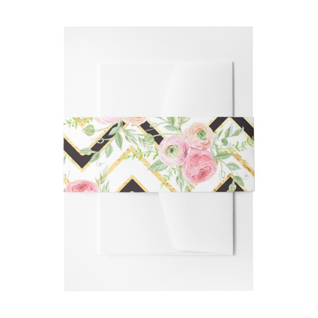 Cintas Para Invitaciones Banda Belly floral negra y rosa (Anverso Ejemplo)