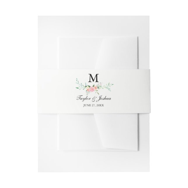 Cintas Para Invitaciones Banda Belly Monograma de acuarela de flores silves (Anverso Ejemplo)