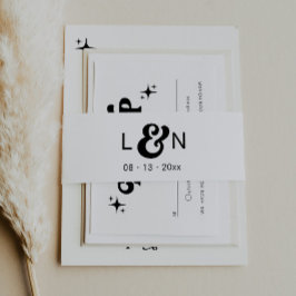 Cintas Para Invitaciones Banda Belly negra y blanca de Monograma Retro 70