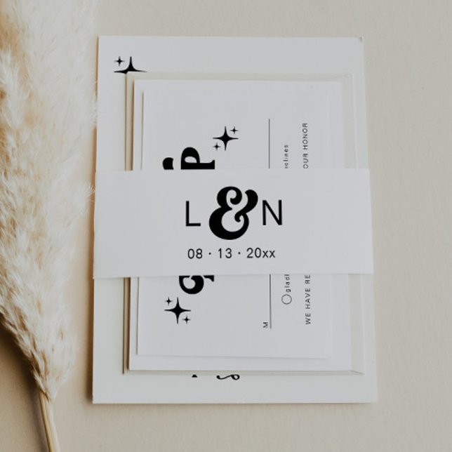 Cintas Para Invitaciones Banda Belly negra y blanca de Monograma Retro 70 (Subido por el creador)