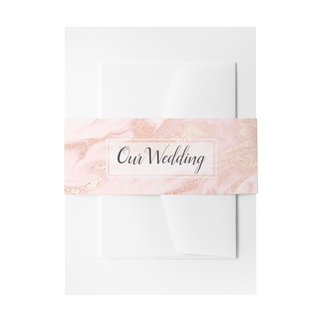 Cintas Para Invitaciones Banda Belly Rosa Gold y Rubor Marble Boda (Anverso Ejemplo)