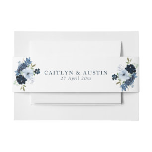 Cintas Para Invitaciones Banda de la panza boda floral azul marino moderna